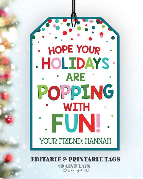 Holiday Pop It Gift Tag Holidays are Popping with Fun Tag Christmas Popit Fidget Toys Student Classroom Preschool Kids Editable Tag