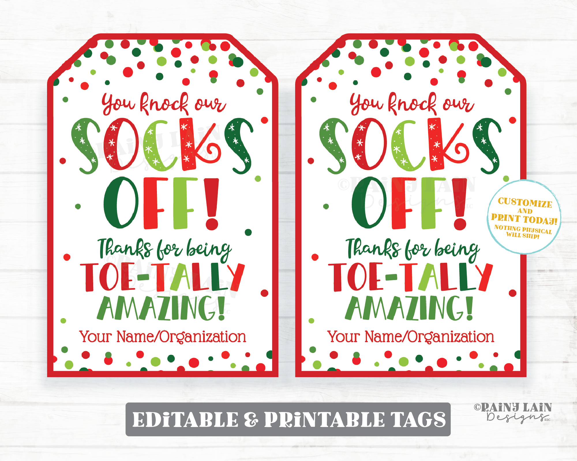 You Knock Our Socks Off Christmas Tag Thanks for Being Toe-Tally Amazing Socks Nail Polish Spa Foot Care Gift Holiday Teacher Staff PTO