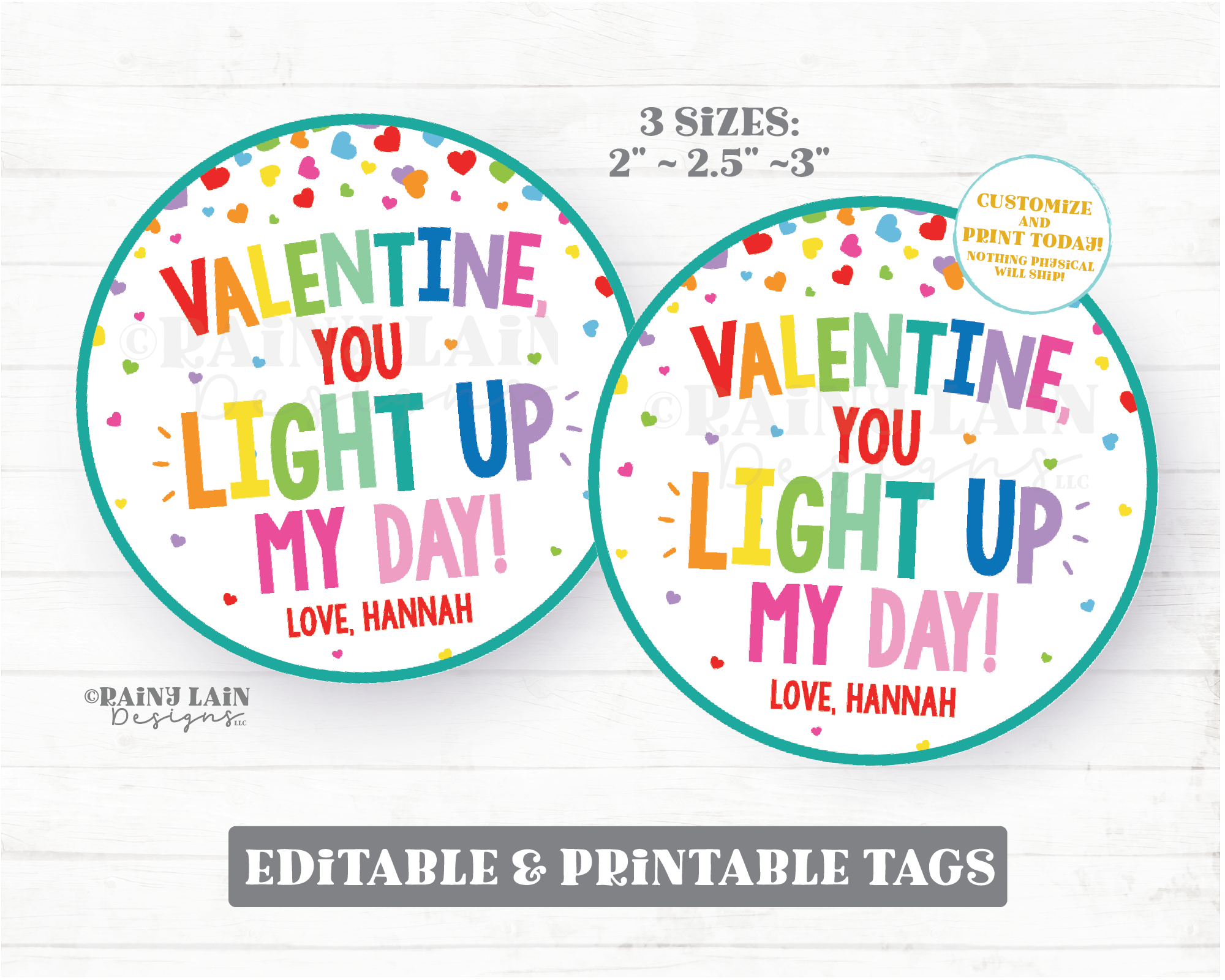 Valentine You light up my day Tag, Finger lights, Glow Stick, Lite, bracelet, Preschool Non-Candy, Classroom, Kids Printable, Round, Digital