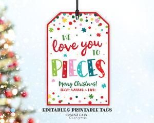 Love You To Pieces Christmas Gift Tag, Printable Puzzle Tag, Editable Holiday Tag, Student, Teacher, School PTO, Classmate