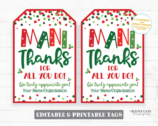 Mani Thanks for all you do Tag Christmas Gift Manicure Pedicure Nail Polish Set Holiday Friend Daycare Teacher Thank you Staff Appreciation