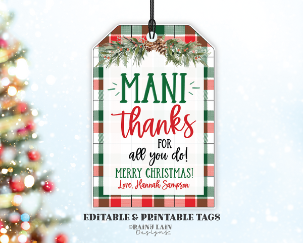 Manicure Gift Tag Mani Christmas Thanks for all you do Nail Polish Set Holiday Friend Pedicure Daycare Teacher Thank you Staff Appreciation