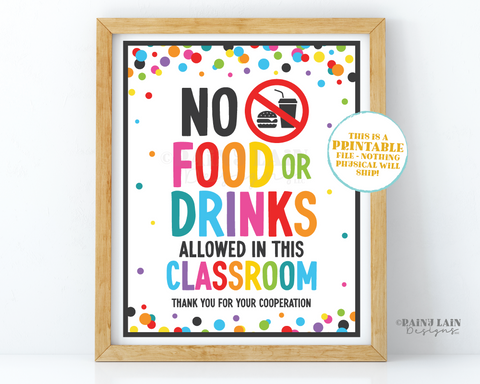 No Food or Drinks Classroom Sign, Cell Free Zone Poster, Teacher Rules Printable, Instant download, Digital