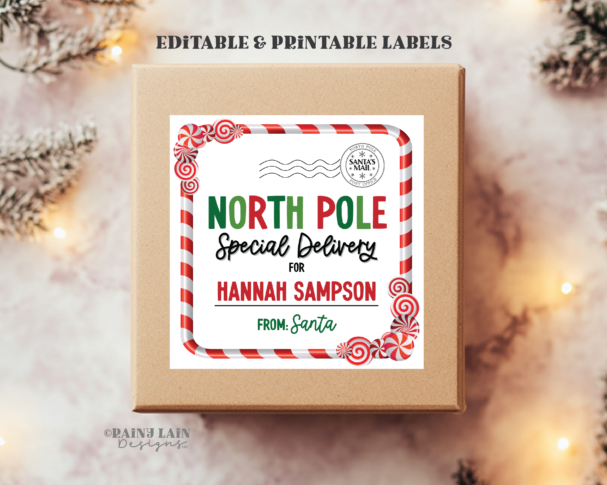 Editable Christmas Label, From Santa Gift Sticker, North Pole Special Delivery, Printable, Personalized, Christmas Eve Box, Digital Download