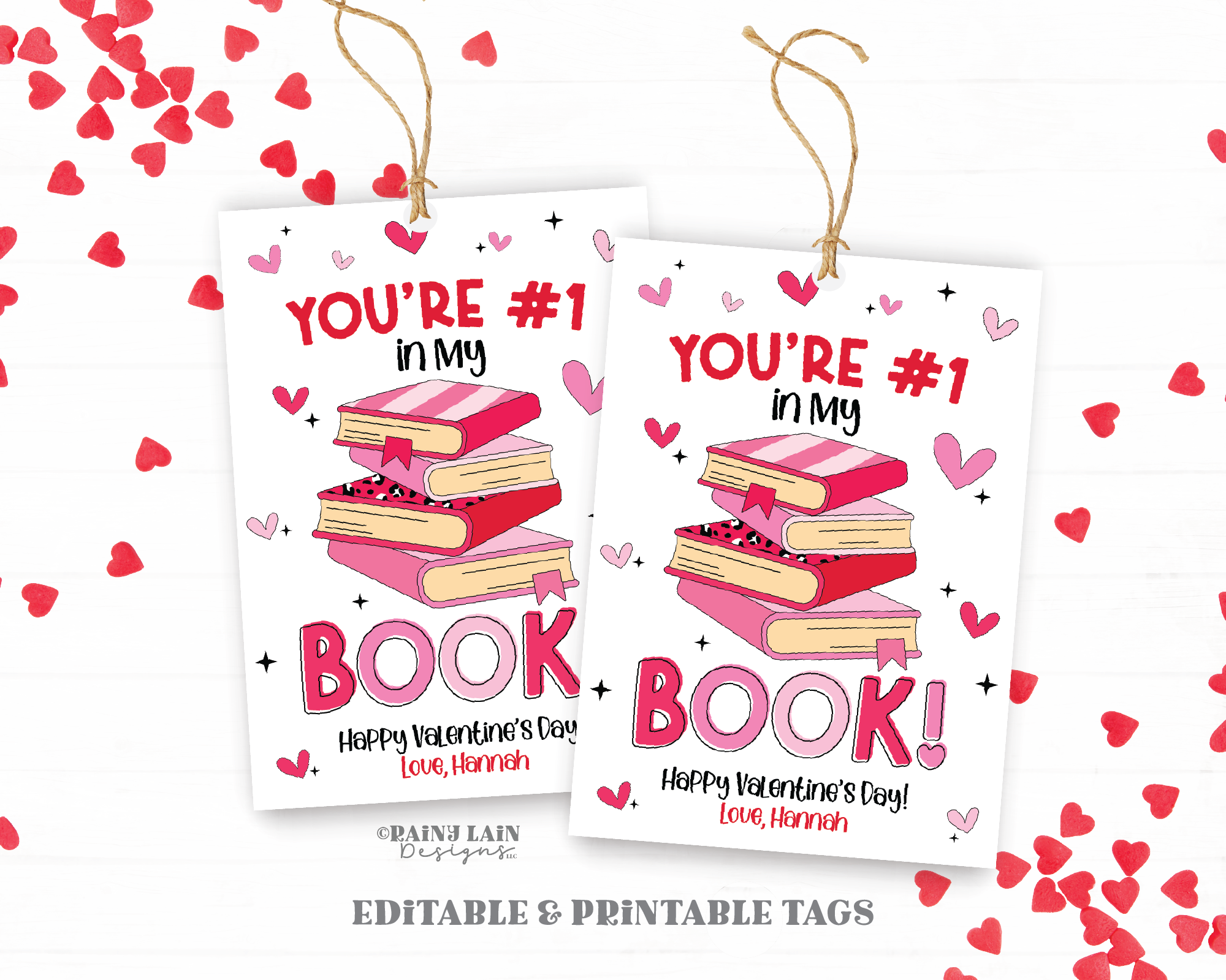 Bookmark Valentine, Printable Valentine's Day Tag, Book Valentine, #1 My Book Card, Classroom, Exchange, Classmate, Preschool, Non-Candy