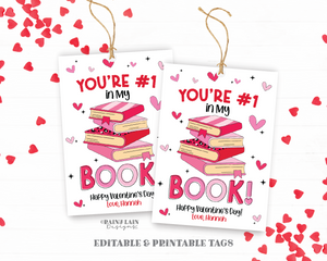 Bookmark Valentine, Printable Valentine's Day Tag, Book Valentine, #1 My Book Card, Classroom, Exchange, Classmate, Preschool, Non-Candy