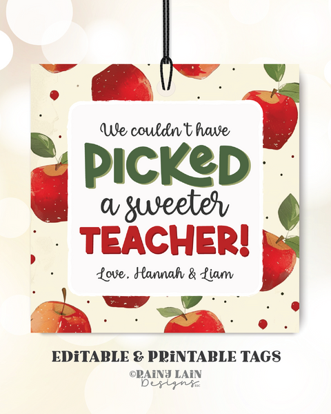 Couldn't have picked a sweeter Tag, Editable Caramel Apple Kit Tag, Teacher Gift, Fall Appreciation Thank You Label, Staff, School PTO PTA