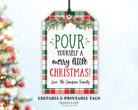 Pour Yourself a Merry Little Christmas Gift Tags Wine Beer Drink Spirits Liquor Holiday Tag Co-Worker Staff Teacher Plaid Christmas Tags