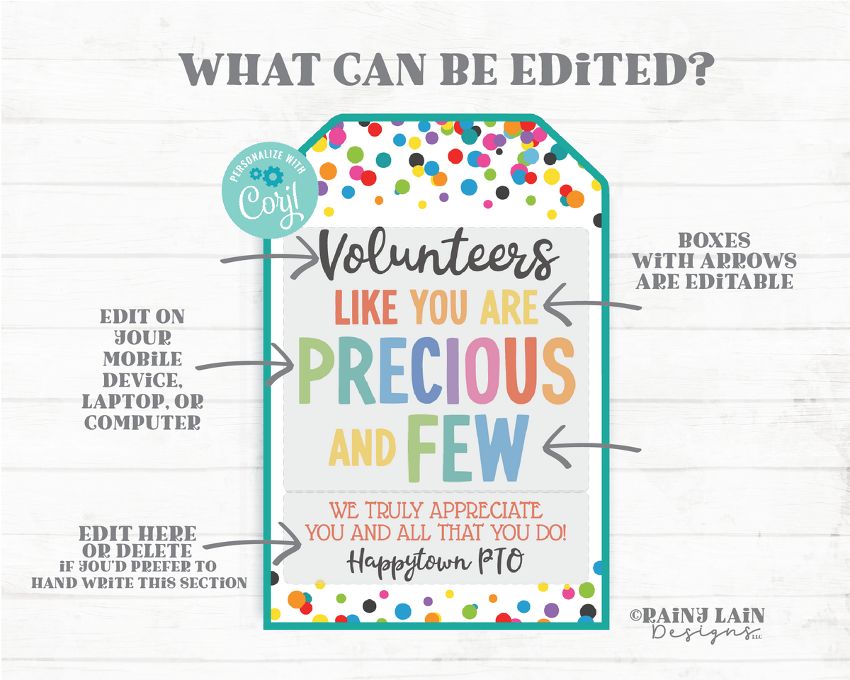 Volunteers Like You Are Precious and Few Editable Gift Tag, Appreciati ...