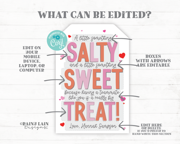 Sweet and Salty Appreciation Tag, Valentine's Day Team Appreciate, Co-Worker, Staff, Employee, Sports, Printable, Non-Candy, Company