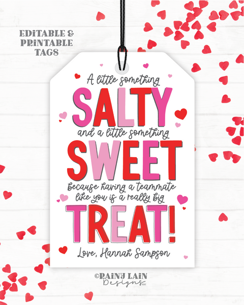 Sweet and Salty Appreciation Tag, Valentine's Day Team Appreciate, Co-Worker, Staff, Employee, Sports, Printable, Non-Candy, Company