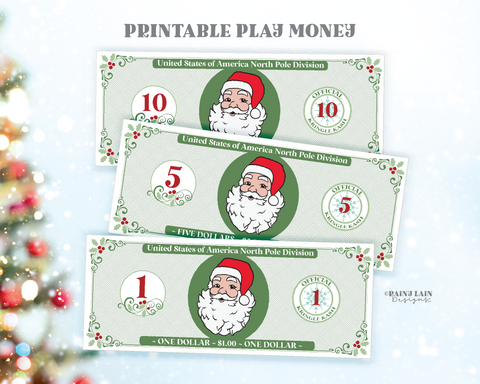 Santa Money Printable North Pole Play Money, Christmas Stocking Stuffer, Kids Morning Activity, Dollar Bill, Xmas, Holiday, Instant Download