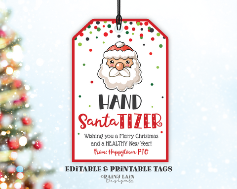 Hand Santa-tizer Christmas Gift Tag Hand Sanitizer Holiday Tag Healthy New Year Employee Appreciation Company Essential Worker Staff Teacher