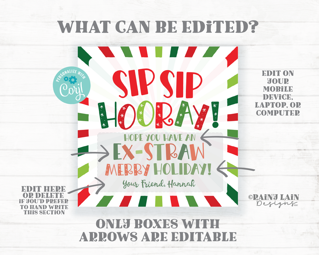 Straw Christmas Gift Tag Sip Sip Hooray Ex-STRAW Merry Holiday