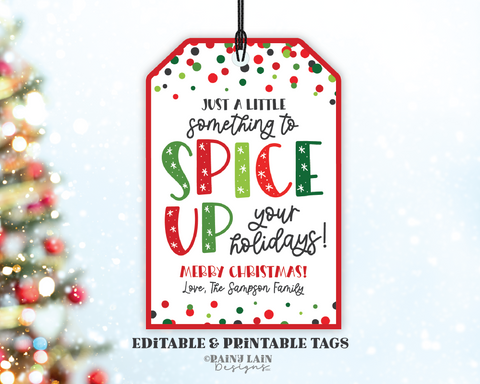 Spice Up Your Holiday Tag, Editable Christmas Gift Template, Seasonings Label, White Elephant Gift, Neighbor, Dip Mix, Secret Santa Exchange