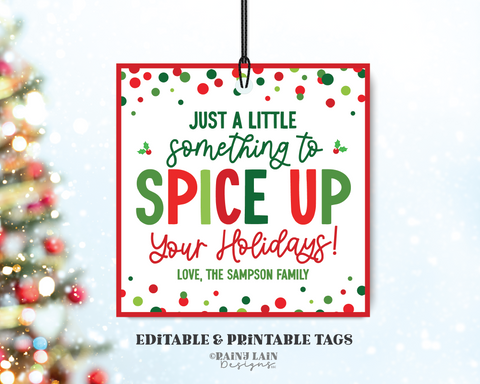 Spice Up Your Holiday Gift Tag, Editable Template, Christmas Seasonings, Neighbor, White Elephant Gift, Secret Santa Exchange, Spice Blend