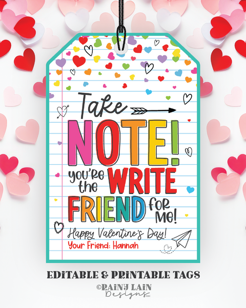 Take Note Valentine, Write Friend Valentine's Day Tag, Scratch Art Valentine, Pencil, Pen, Note Pad, Notebook, Non-Candy, Exchange, Easy