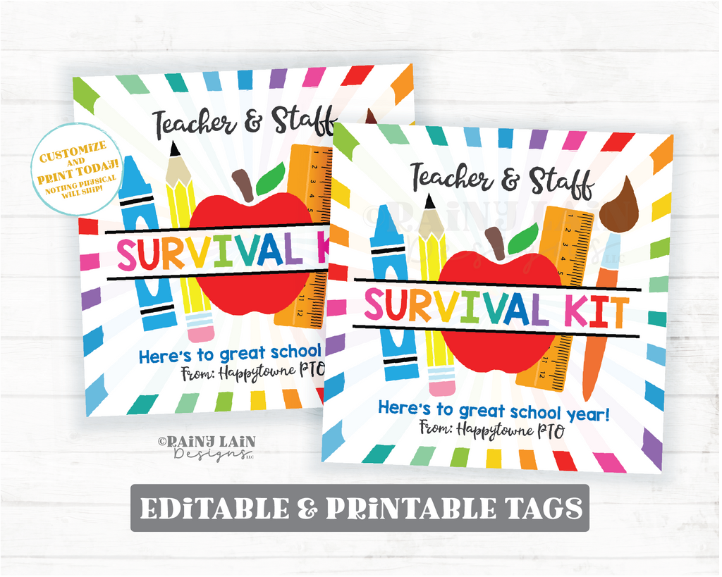 School Survival Kit Tag Teacher Staff Administrator Psychologist Couns ...