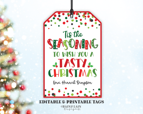 Tis The Seasoning Christmas Gift Tags, Printable, Editable, Homemade Spice Mix, Holiday Cooking, Herbs, White Elephant, Secret Exchange