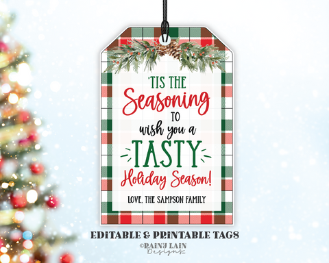 Editable Tis The Seasoning Tag, Printable Christmas Gift, Holiday Cooking, Herbs, Homemade Spice Mix, White Elephant, Exchange, Neighbor