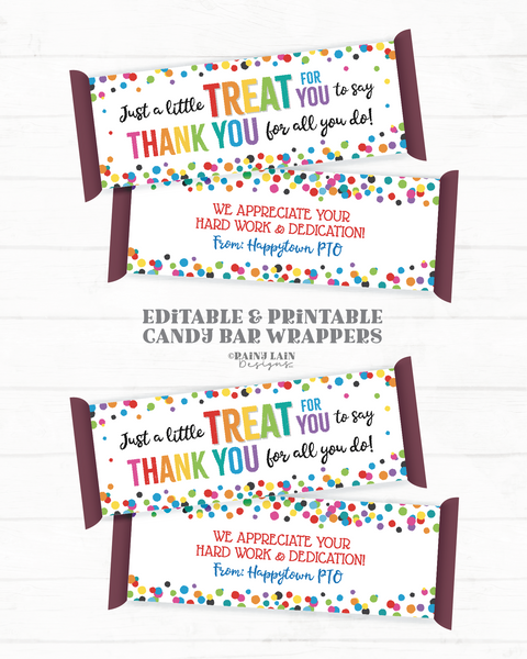 Printable Candy Bar Wrapper, Teacher Appreciation Candy Bar Wrapper, PTO PTA, Employee, Staff, Co-Worker, Volunteer, Nurse