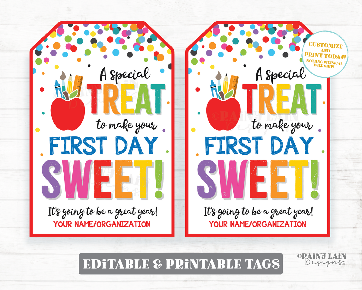 Treat to make your first day sweet Tag Welcome Back to School Gift Emp ...