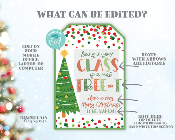 Editable Christmas Tree Gift Tag, Printable Class is a TREE-t Tag, Holiday Printable Teacher Appreciation, Student Preschool Classroom PTO