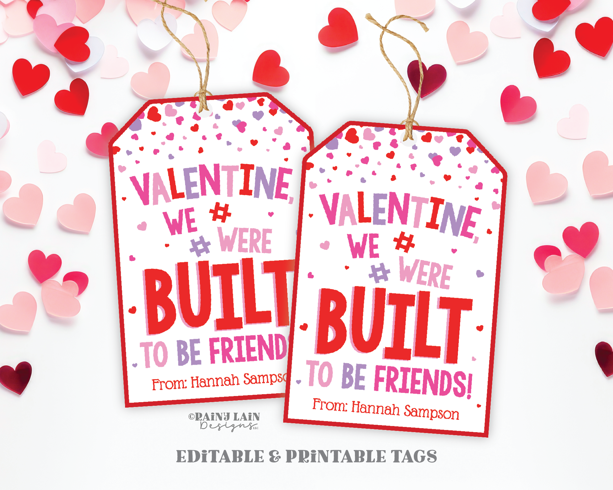 Valentine We Were Built to be Friend Tag, Building Blocks, Puzzle Piece, Friendship Printable Preschool Non-Candy, Classroom, Editable