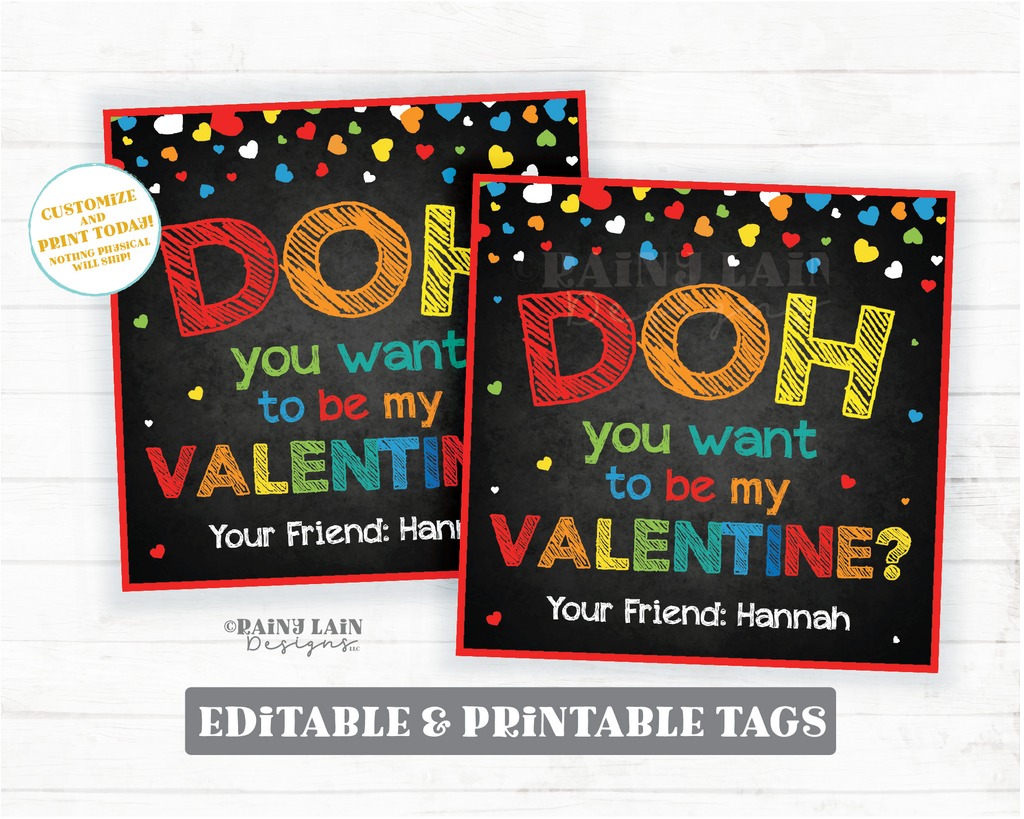 DOH you want to be my Valentine Tag Boy Preschool Classroom Printable ...