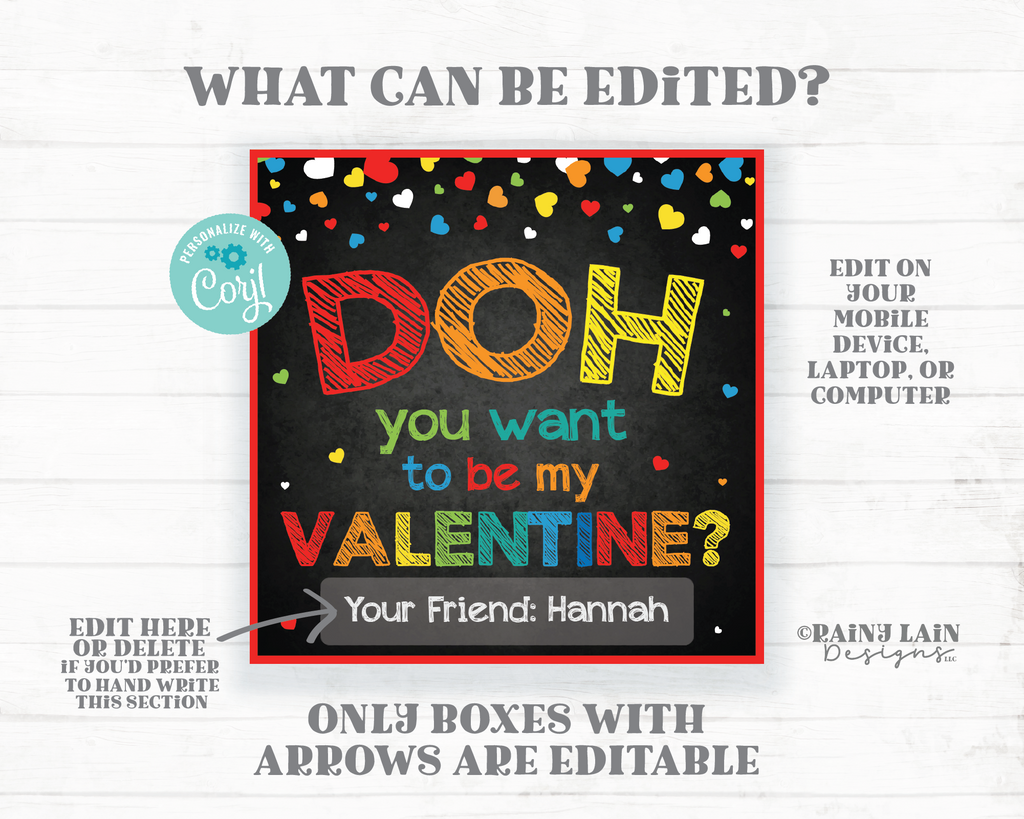 DOH you want to be my Valentine Tag Boy Preschool Classroom Printable ...