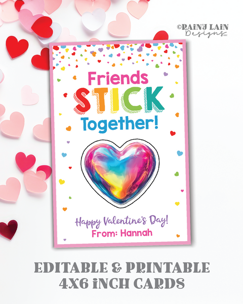 Valentines Day Sticker Holder, Friends Stick Together Card, Valentine Exchange Stickers, Preschool Valentine Stickers Card, Non-Candy