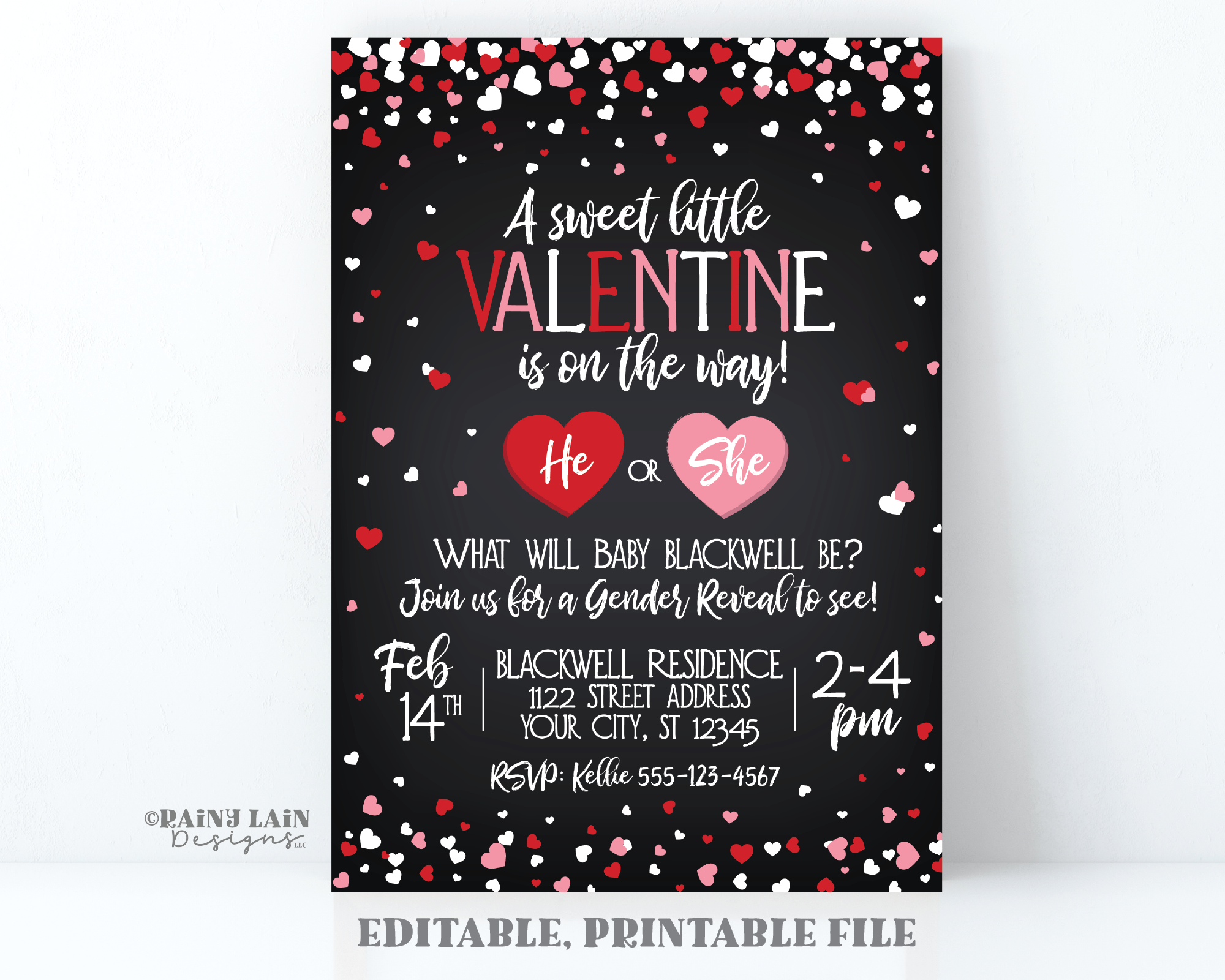 Valentine's Day Gender Reveal Invitation, A sweet little valentine is on the way, He or She what will our little sweetheart be, chalkboard