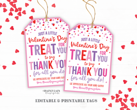 Valentine's Day Treat Tag, Valentine Appreciation, Gift Tags, Co-Worker Employee Company Staff Teacher Thank you Sweets, Digital Download