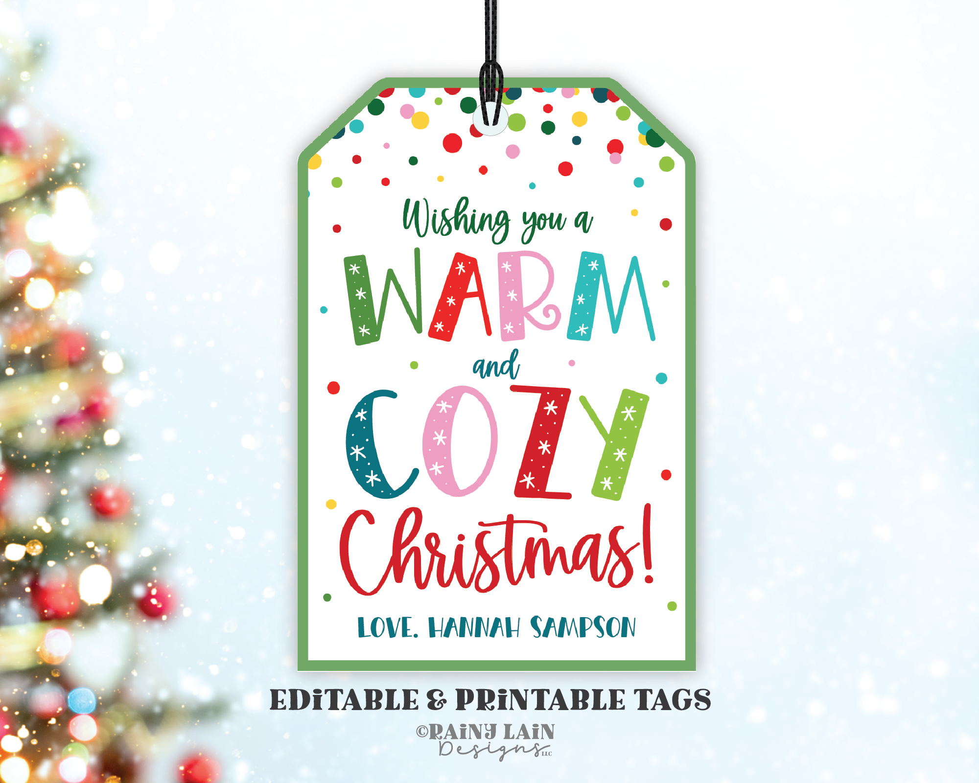 Wishing you a Warm and Cozy Christmas Tag, Editable Holiday Gift Tag, Printable Treat Tag, Teacher, Staff, Scarf, Socks, Blanket Throw