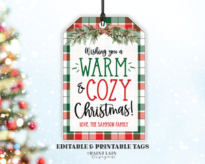 Wishing you a Warm and Cozy Christmas Tag, Editable Holiday Gift Tag, Printable, Blanket Throw, Teacher, School Staff, Scarf, Socks, PTO PTA