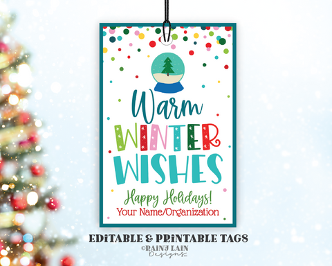 Editable Christmas Gift Tag, Warm Winter Wishes, Treat Tag, Holiday Appreciation, Favor, Teacher, Cozy Scarf, Hand Warmer, Socks, Scarf