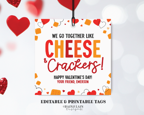 Cheese Crackers Valentine Tag, Cheesy Valentines Day Card, Candy Free Valentine Class Room School Exchange, Tween, Pre School Valentine