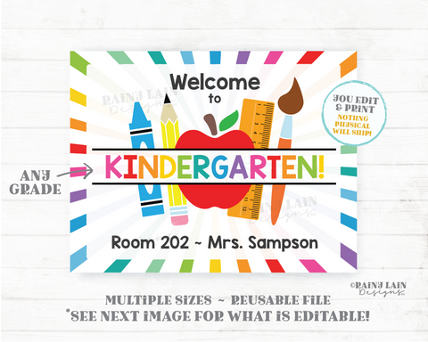Classroom Welcome Sign, Any Grade, Classroom Decoration, Printable Teacher Name Sign, Editable, Personalized Poster Back to School Door Sign