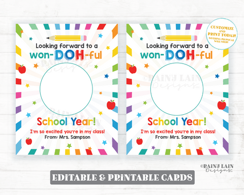 Editable WonDOHful School Year Card, Playdough, Play Dough, First Day, 1st, Back to School Gift, Doh Classroom Student From Teacher Favor