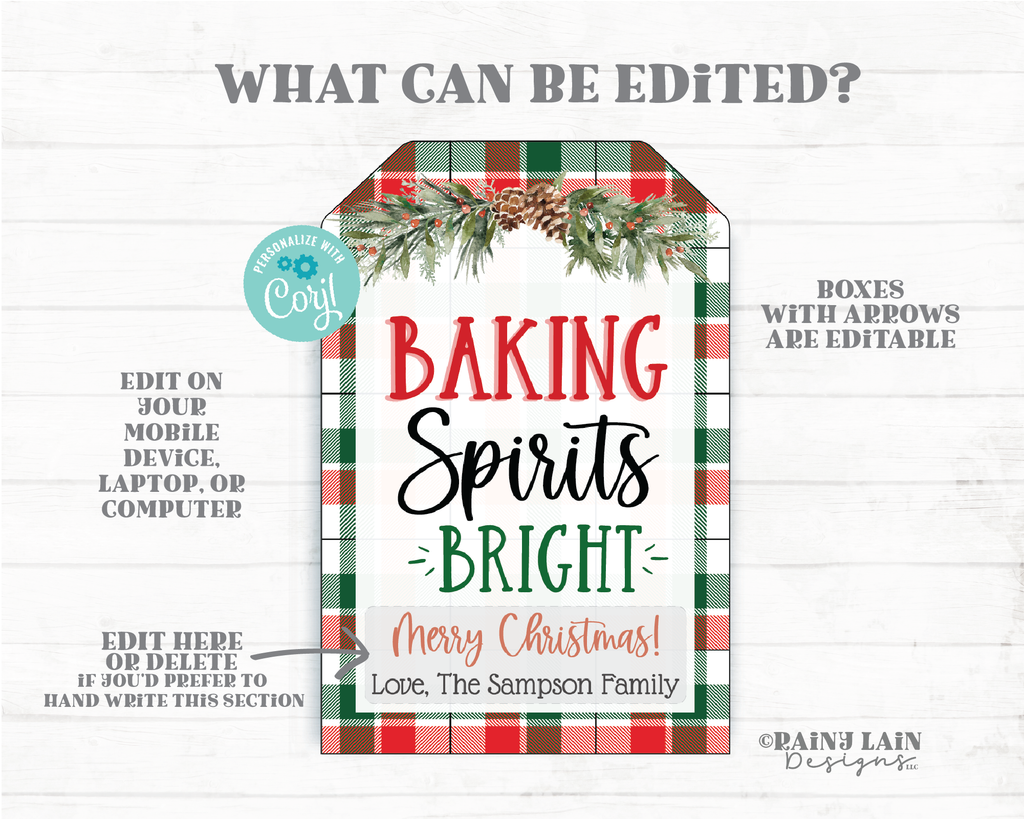 Baking Spirits Bright Printable Christmas Cookie Tags (Instant Download)