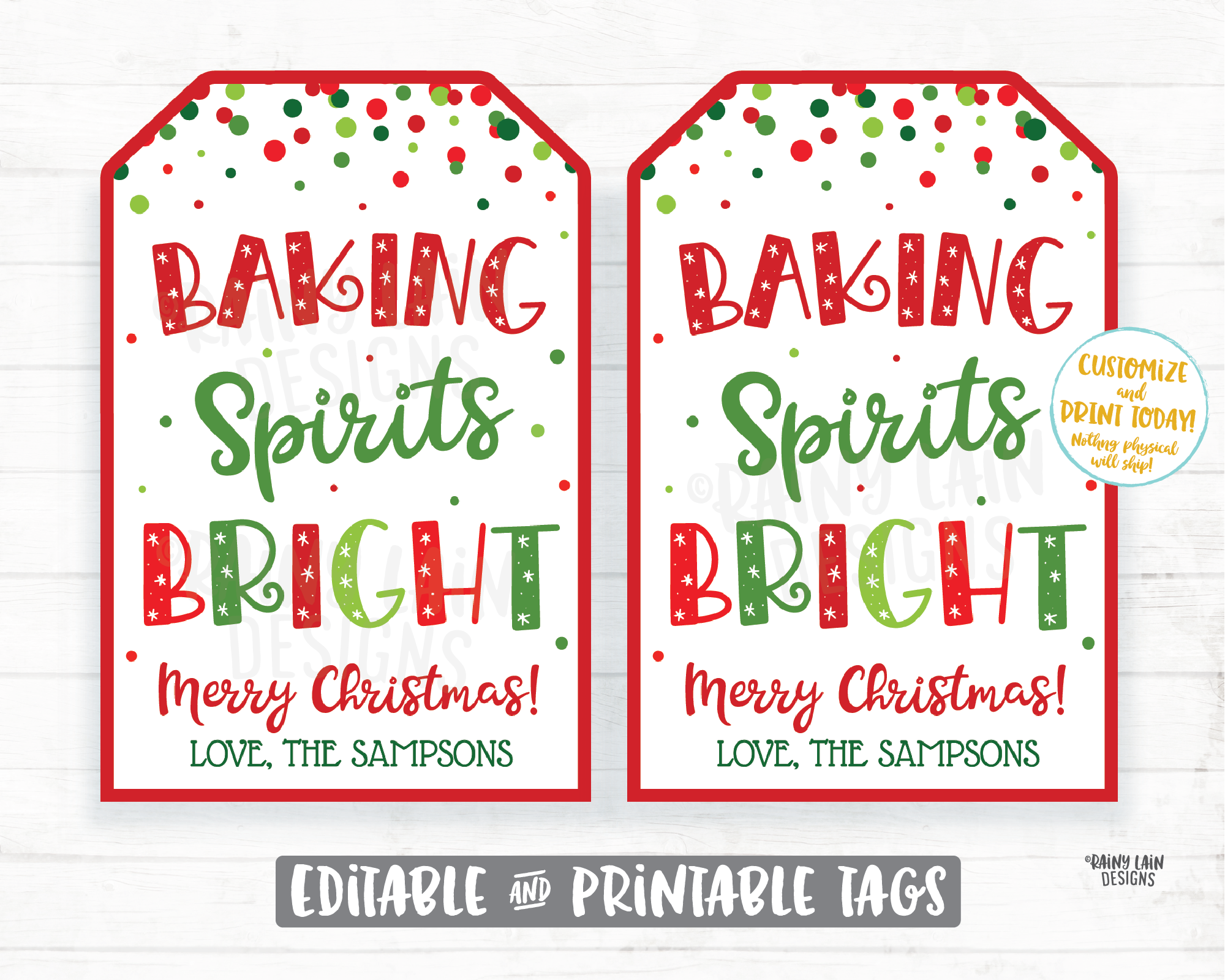 Baking Spirits Bright Printable Christmas Cookie Tags (Instant Download)