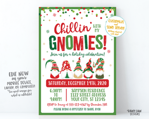 Chillin with my Gnomies Invite Gnome Christmas Party Invitation Gnomes Holiday Party Invite Holiday Celebration Christmas Gnomes Gnome Party