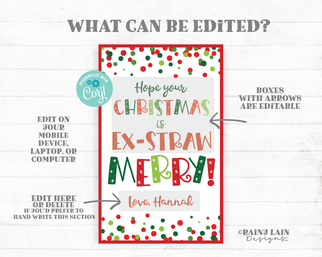 Crazy Straw Christmas Printable, Holiday Gift, Gift Tag, Party