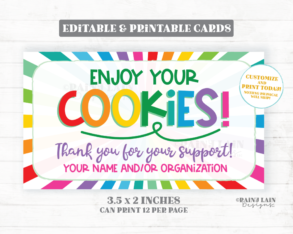 Editable Cookie Thank You Card Cookies Thank You Note Business Card Bo –  Rainy Lain Designs LLC