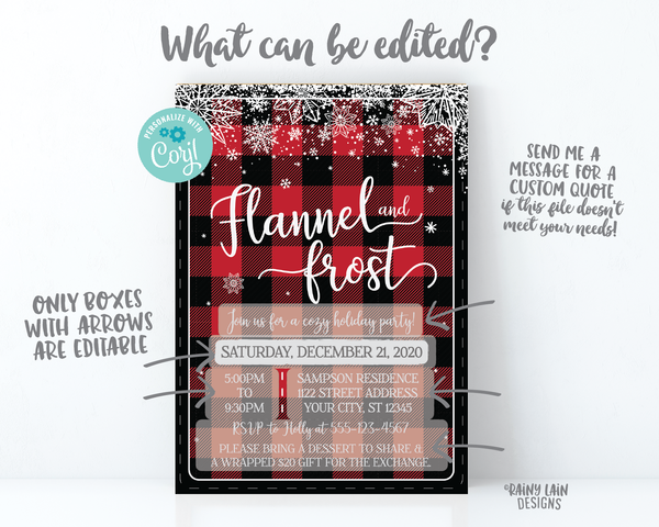 Flannel and Frost Invitation Flannel Holiday party Flannel and Frost Christmas Party Invite Holiday Cozy Holiday Celebration, Flannel Invite