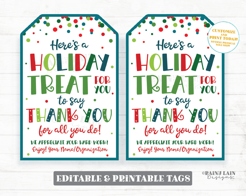 Christmas Treat Thank you Tag, Holiday Appreciation Gift Tags