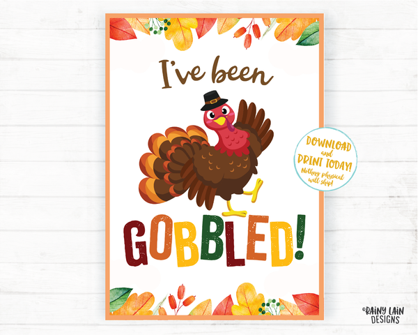 You've been gobbled printable set Editable You've been gobbled tag and instructions Wine Thanksgiving Gift Neighborhood Gift Exchange Office