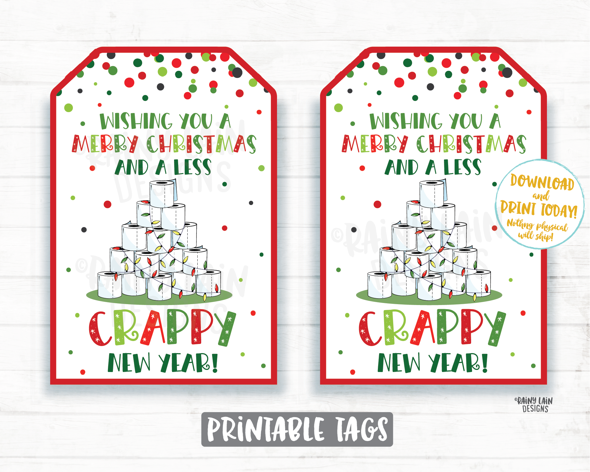 Funny Merry Christmas Gift Tags, Toilet Paper Gift Tags for