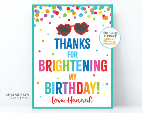 Thanks for Brightening My Birthday Tag Sunglasses Party Favor Tags Sun Summer Birthday Gift Party Light Bright Birthday Brighten School