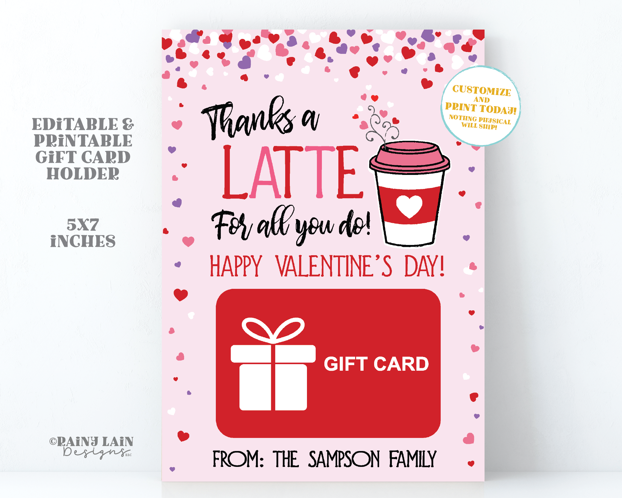 PRINTABLE Teacher Valentine Card Valentine's Day Gift Card Holder